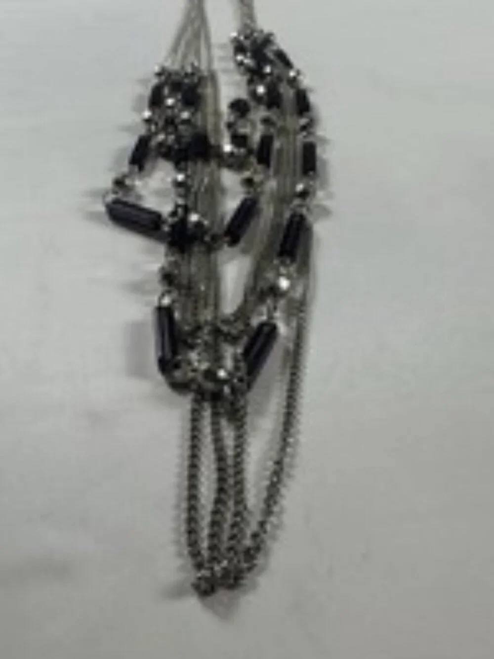 Vintage Y2K Multi Strand Necklace Silver Tone Layered Smoke Purple Glass Bead 18